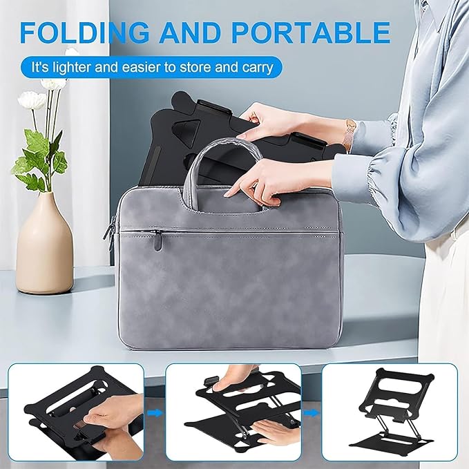 Laptop Stand Height Adjustable Foldable Holder Aluminium Alloy Ergonomic Notebook Ventilated Foldable Height Adjustable with Hollow Design with Storage Hole