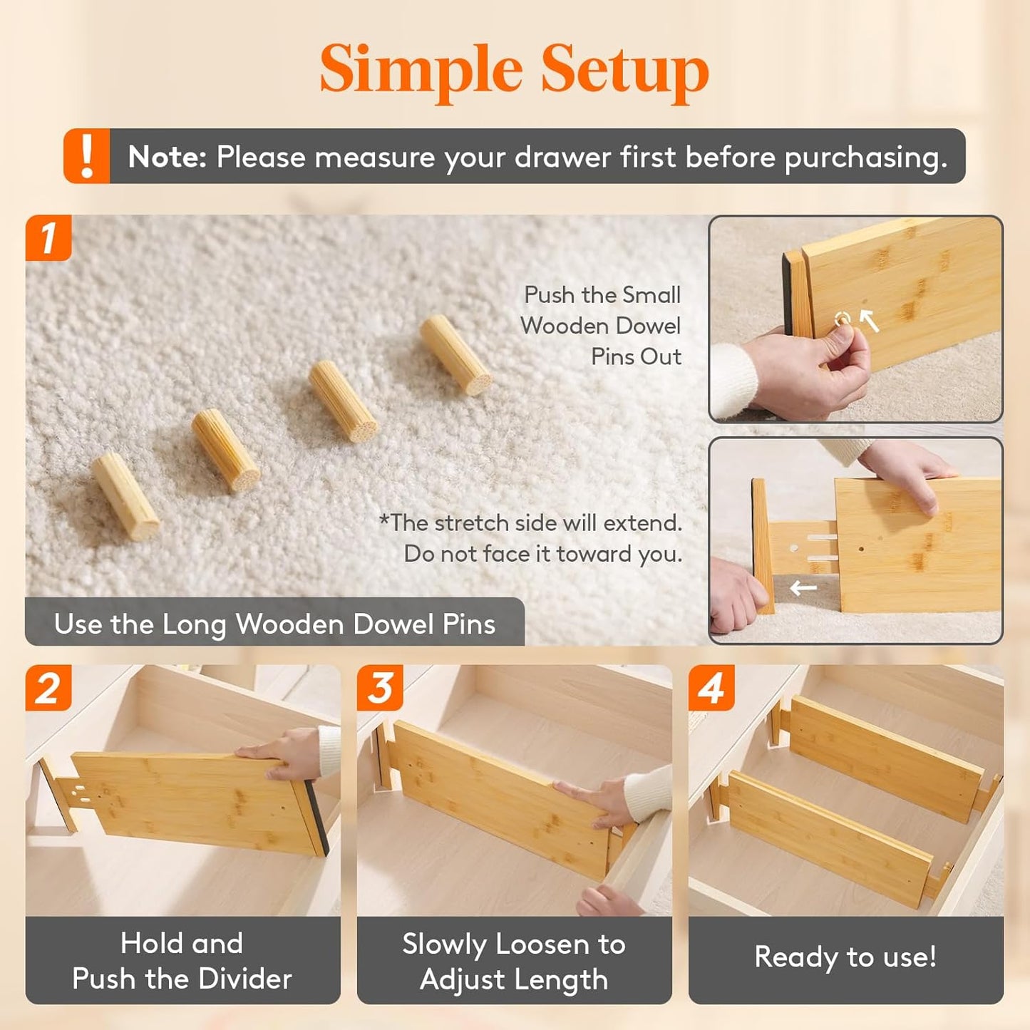 Lifewit 8 Pack 6" Deep Bamboo Drawer Dividers, 17.5-22" Expandable Drawer Organisers for Clothes, Adjustable Dresser Drawer Divider, Clothing Drawers Separators for Dresser, Bedroom, Bathroom, Office