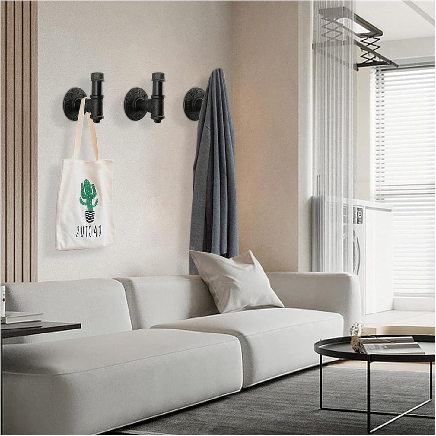 3 Pack Industrial Iron Pipe Robe and Towel Hooks Wall Mounted Home Decor, Bathroom Hardware Rustic Vintage Style Heavy Duty Farmhouse DIY Coat Hook for Wall Hanging