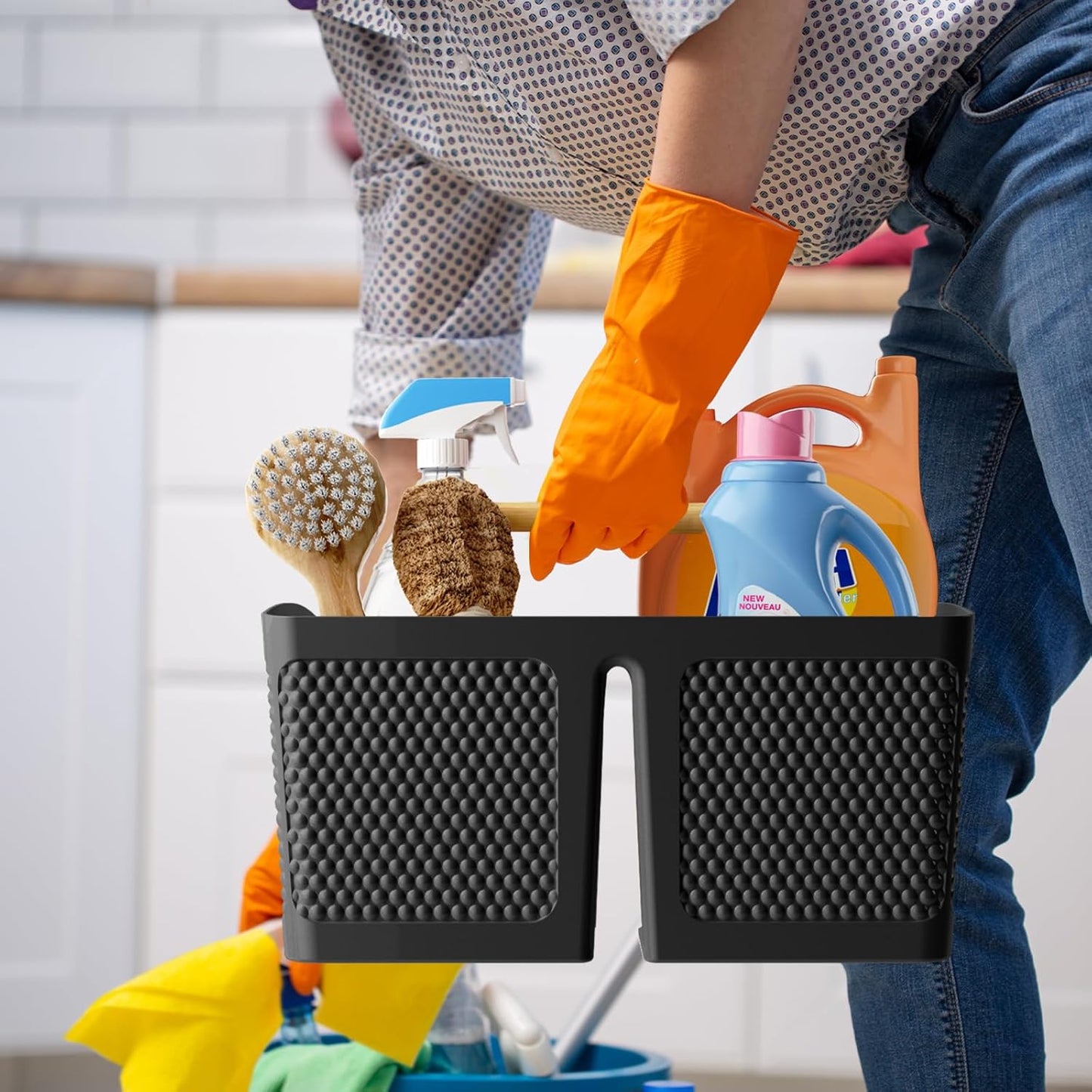 Shower Caddy Portable and Cleaning Caddy Organizer for Bathroom, Kitchen, Toiletries Storage ,Caddy organizer with handle, Rust-Resistant, Durable Material (Black, 9.36" L×7.73" W×7.24" H)