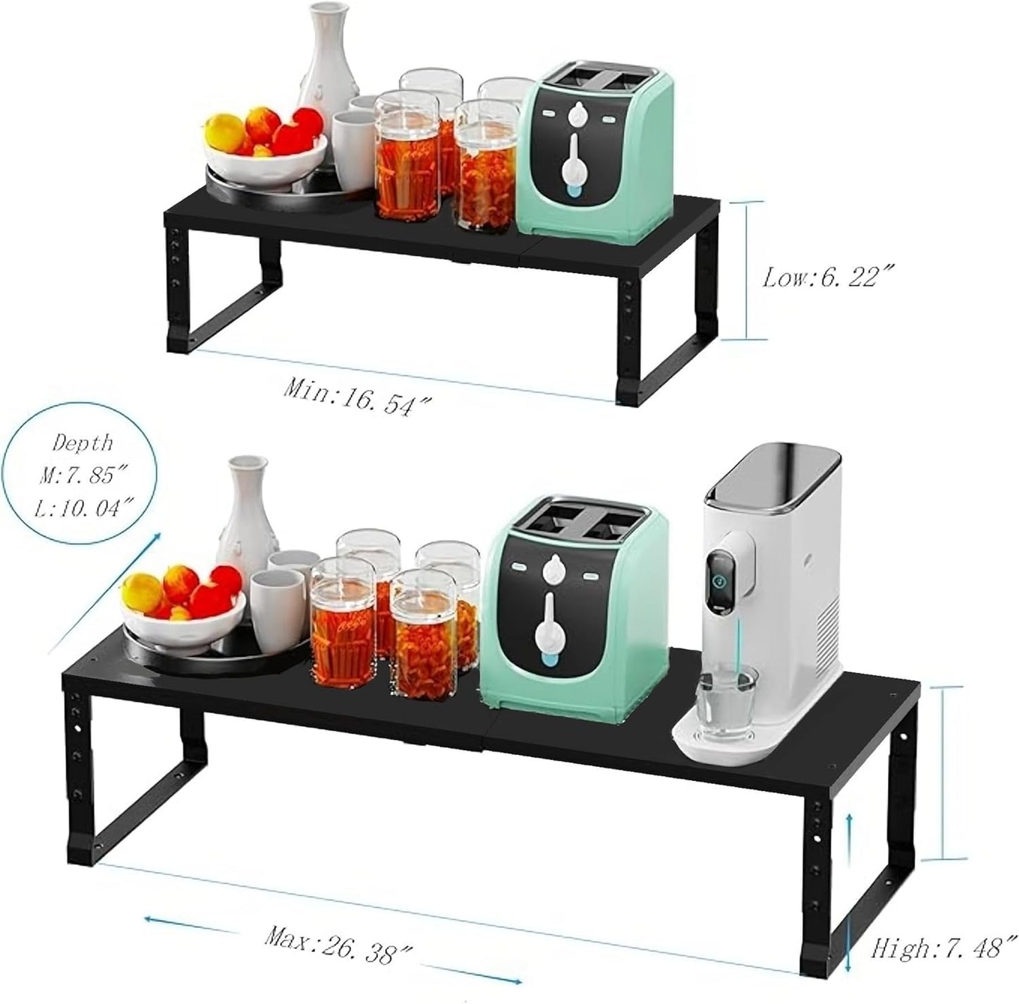 Expandable Spice Rack Organizion for Kitchen Cabinet, Seasoning,Bathroom Organizer Display Shelf, Stackable Multi-Purpose Shelves.Easy-to-Install(2Packs/Black,Medium