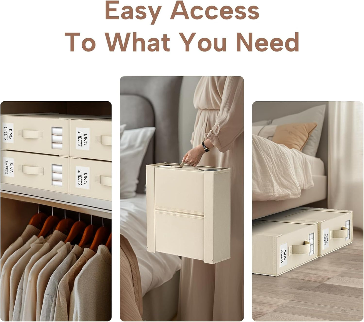 Criusia Bed Sheet Organizers and Storage, 8 Pack Foldable Linen Closet Organizer Box – Bedding Holder for Sheet Set (King/Queen Sizes), Duvet Covers, Blankets (Beige)