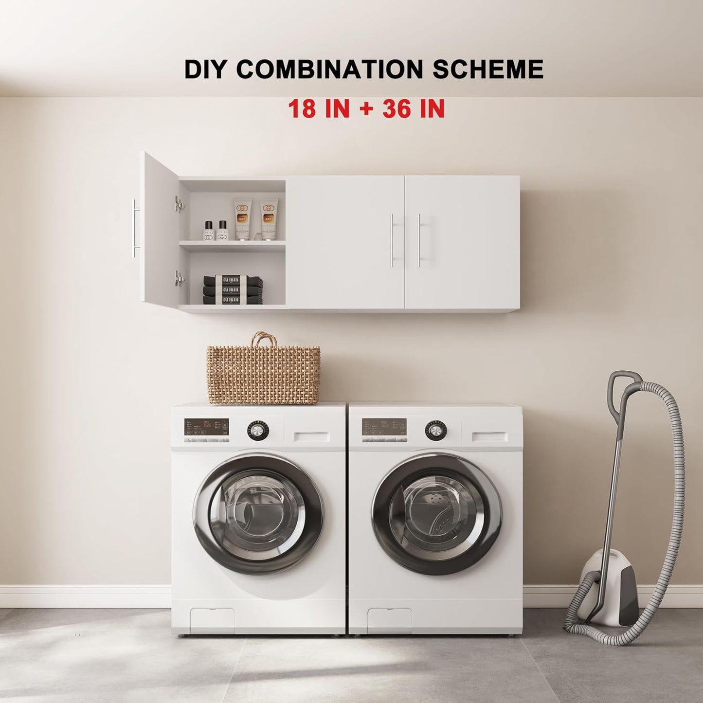 Wall Cabinet, 36" W x 12" D x 20" H Wooden Wall Mounted Storage Cabinet, Double Door Cabinet with Soft Close and Metal Handle and Adjustable Shelf, for Kitchen, Garage, Laundry, Bathroom, White