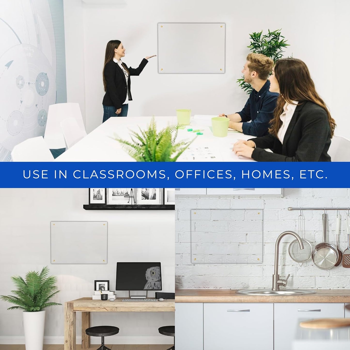 30x40 Dry Erase Board for Wall - with .25 Clear Acrylic and Gold Stand Off Finish - Perfect Whiteboard for Office, Home, Classroom - Durable and Stylish .25 Clear Acrylic Dry Erase Board