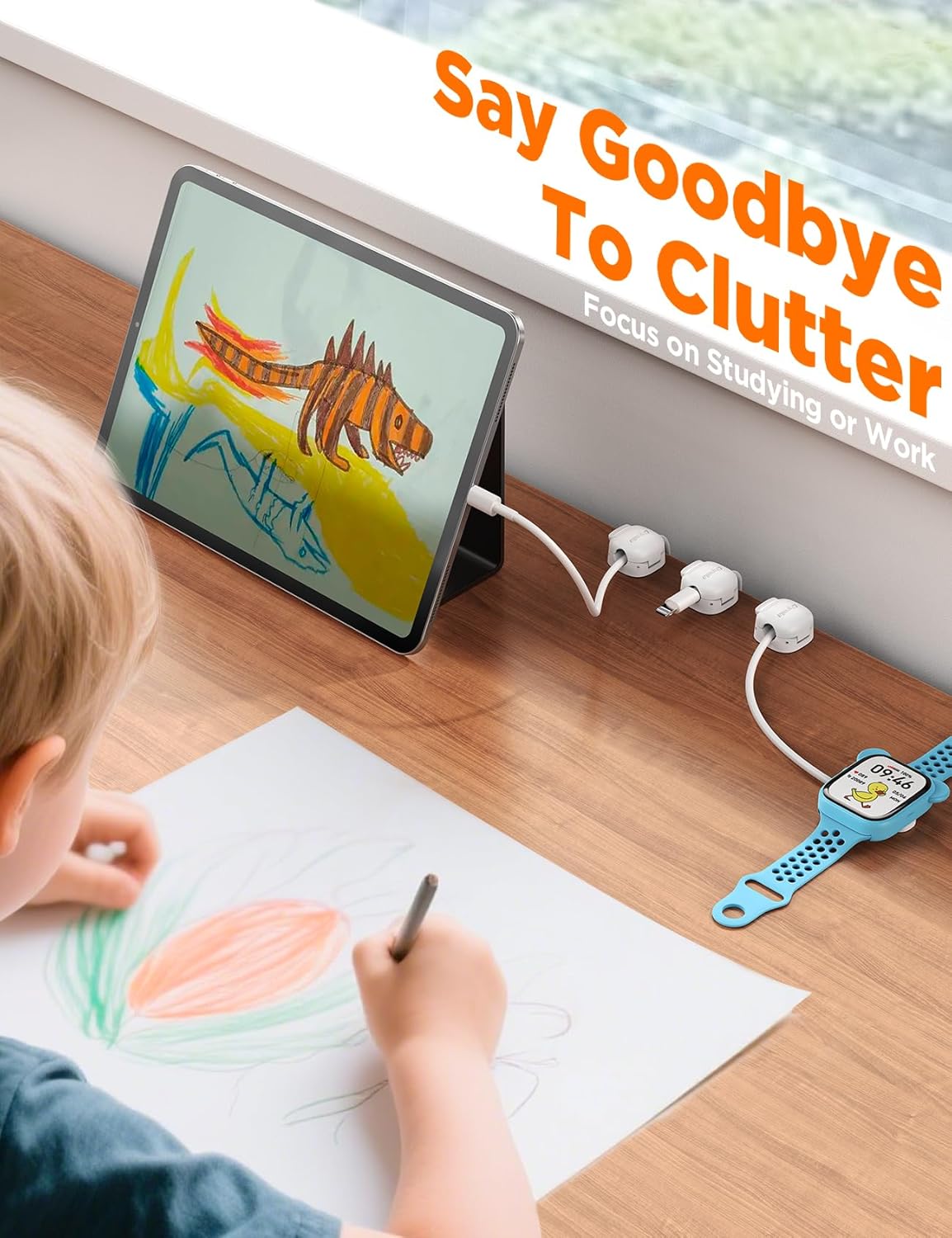 6Pack Cord Organizer, Chfeila Compact Dual Spring & Clasp Lock Cable Management Clips, Adhesive Phone Charger Keeper, Wire Holder for Nightstand/Wall/Car, Home Office Desk Accessories Decor Essentials