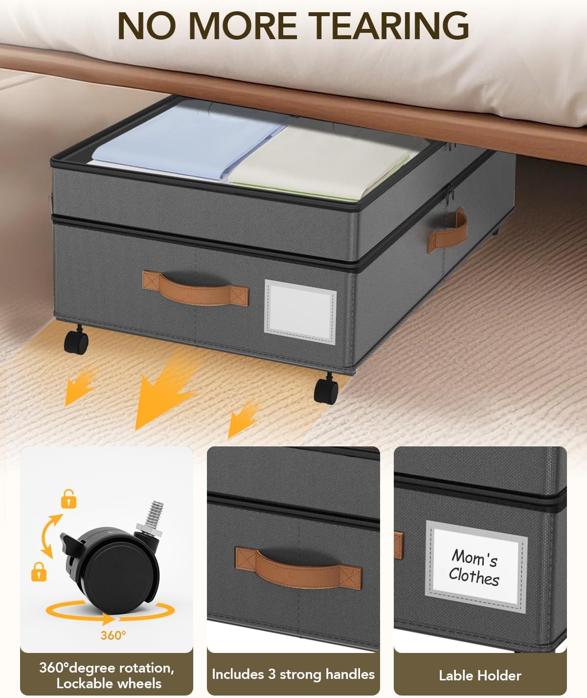 4 Pack Under Bed Storage with Wheels, Adjustable Height Storage Containers, 10 inches Large Capacity Rolling Underbed with Lids, Storage Drawers Shoes, Clothes, Blankets, Grey