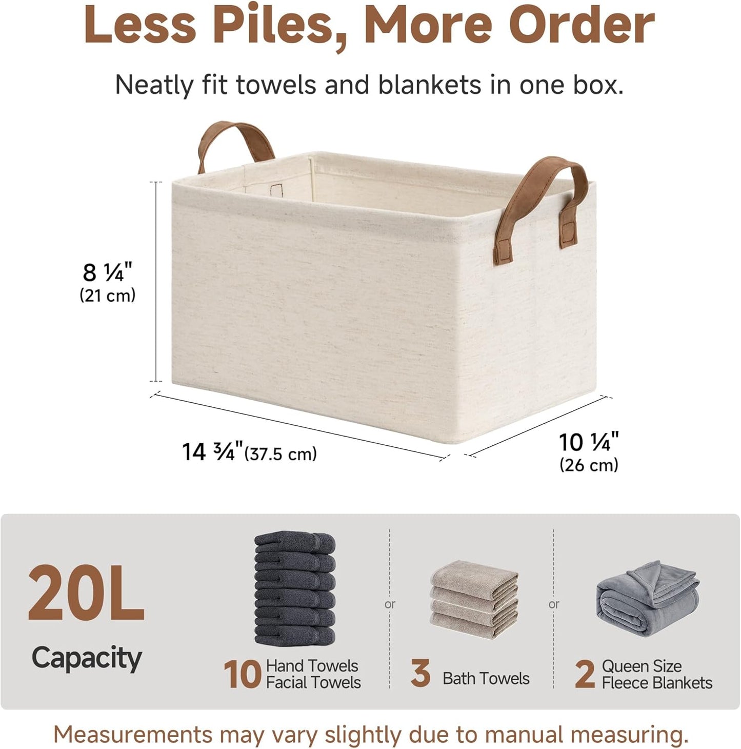 StorageWorks Storage Bins, Shelves Baskets for Organizing, Fabric Closet Organizers with Handles, Metal Frame, Beige(Cotton-linen), 2-Pack