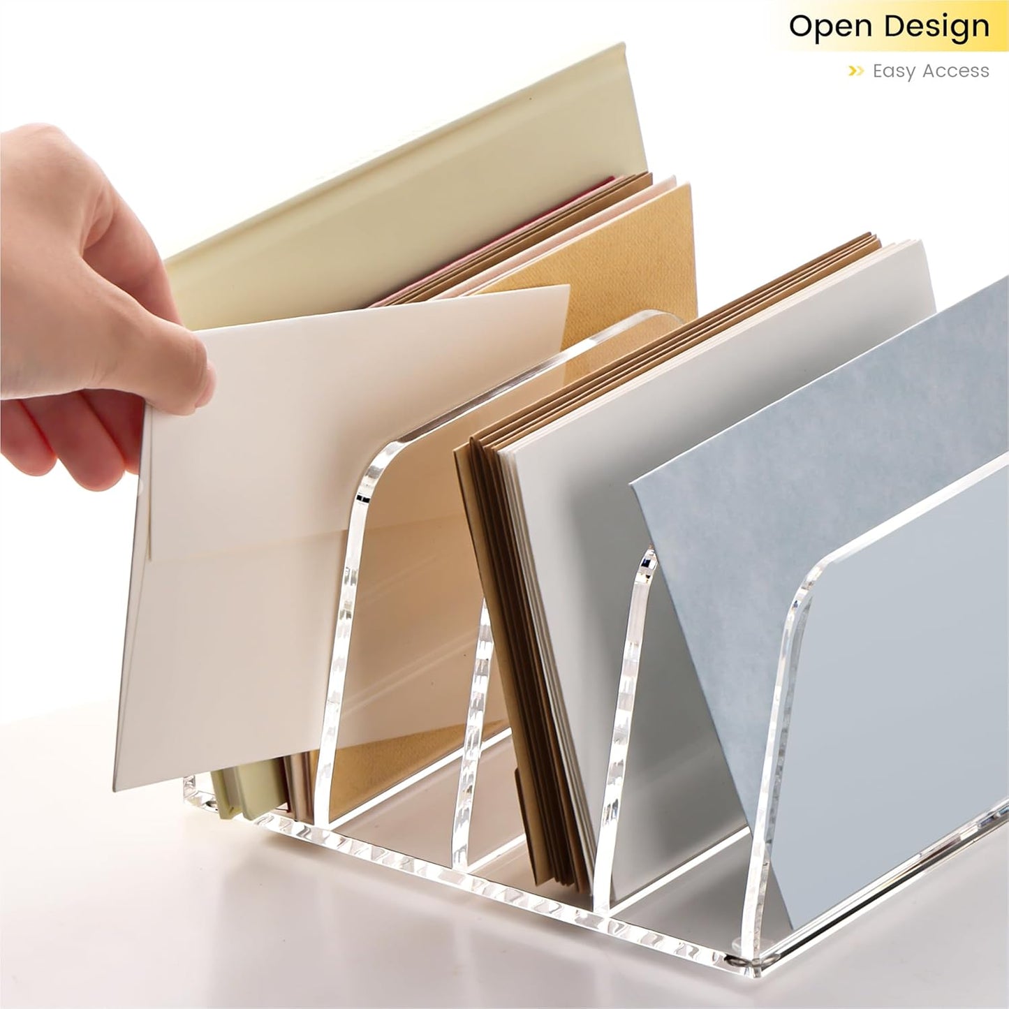 YUXUN Acrylic File Sorter,6.9"x6.6"x3.74",4 Sections Vertical Desk Organizer,Clear Mail Organizer File Holder Stand Rack Desk Accessories for Mail,Envelope,Letter,Notebook for Home/Office/Classroom