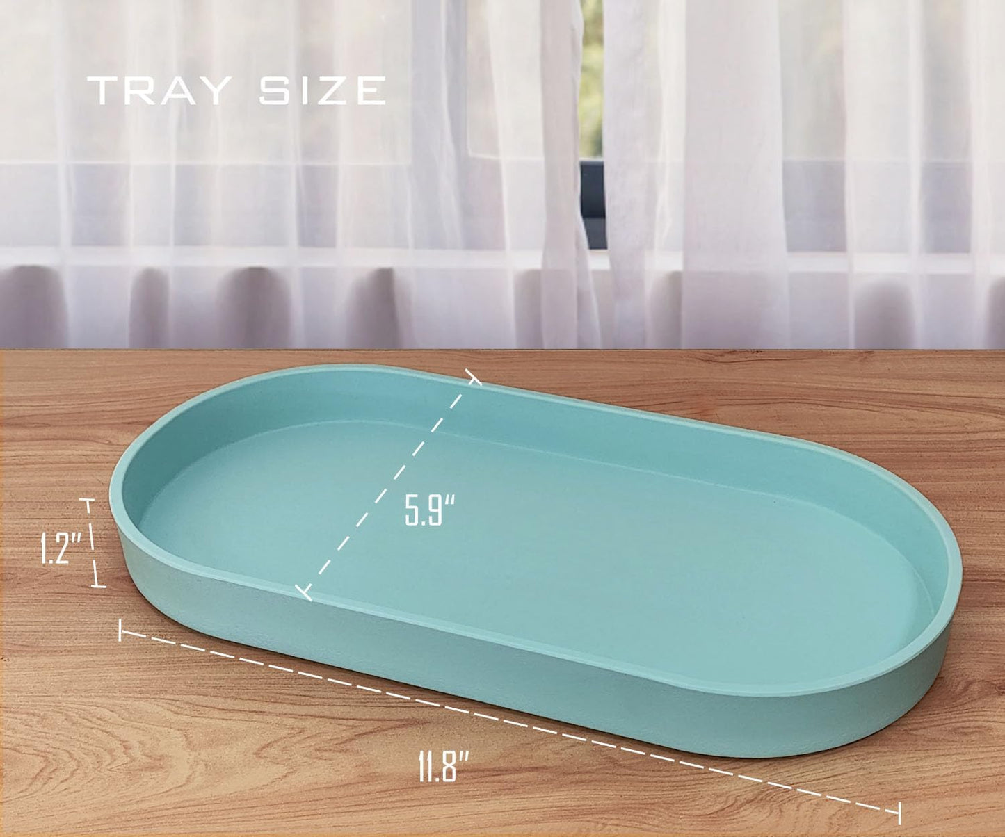 Blue Small Tray (11.8 inch), Oval Tray for Kitchen Counter, Bathtub Bathroom Vanity Items, Countertop Organizer, Coffee Accessory, Bar, Serving Seasoning, Salt and Pepper, Soap, Perfume.