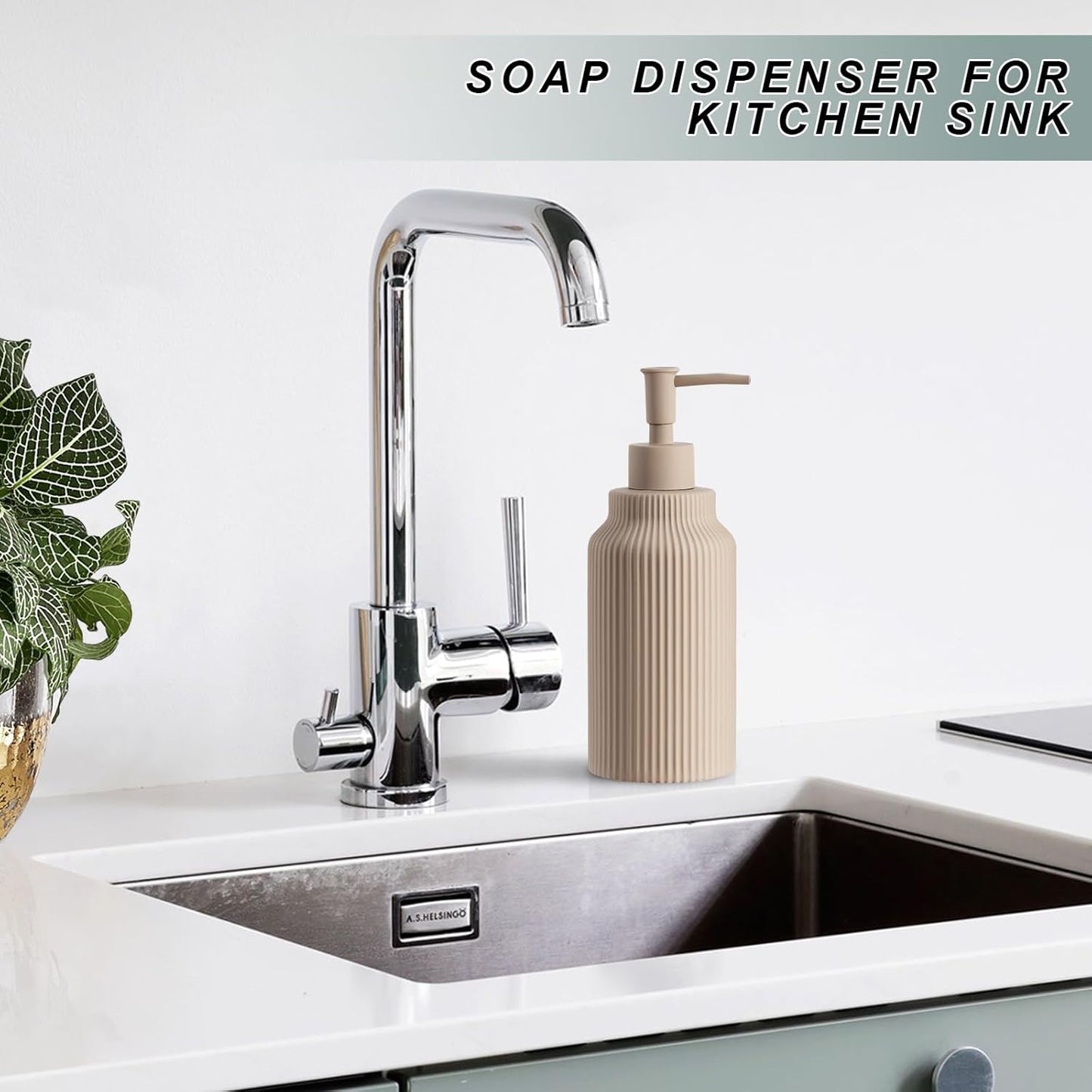 Modern Ceramic Soap Dispenser for Bathroom,14oz Ceramic Soft Touch Hand Lotion Dispenser with Pump,Liquid soap Dispenser for Kitchen Rubber Paint (Khaki)