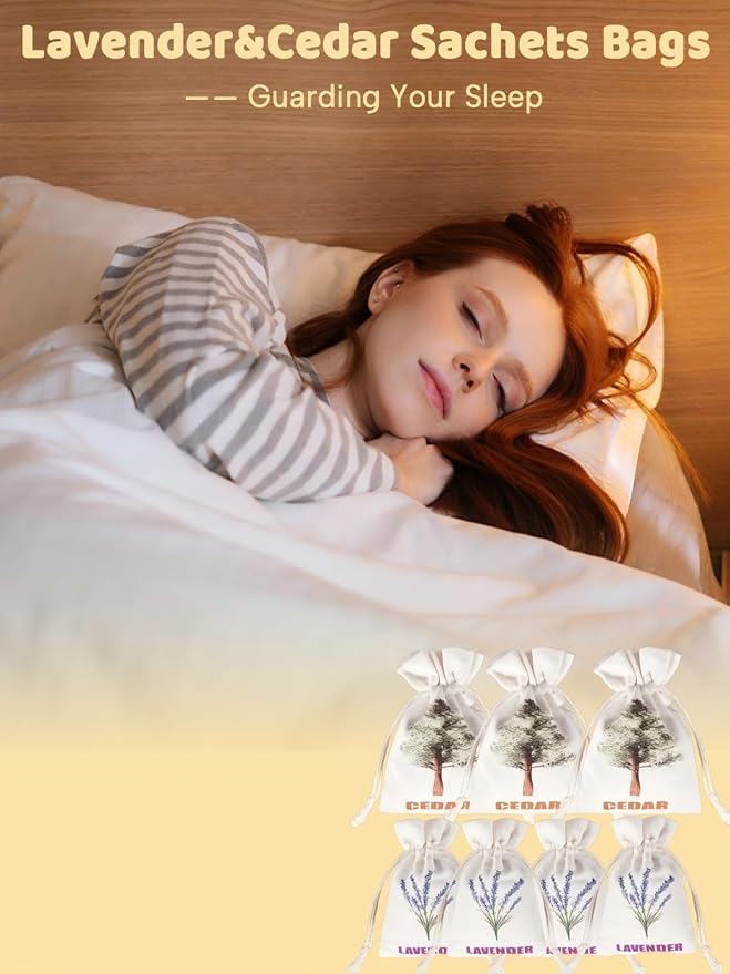 8 Pack Cedar Chips and Natural Dried Lavender Sachets Bags - Stop Clothes Damage, Cedar and Lavendar Home Fragrance Sachets for Drawers and Closets