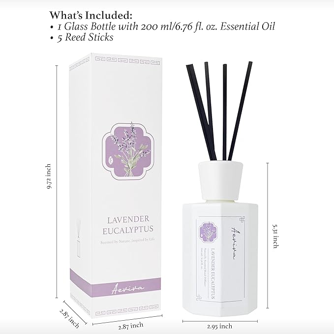 Reed Diffuser Set, 6.7 oz Lavender Eucalyptus Scented Reed Diffusers for Home with Sticks, Home Fragrance Oil Scent Diffuser for Bathroom, Decor & Gift