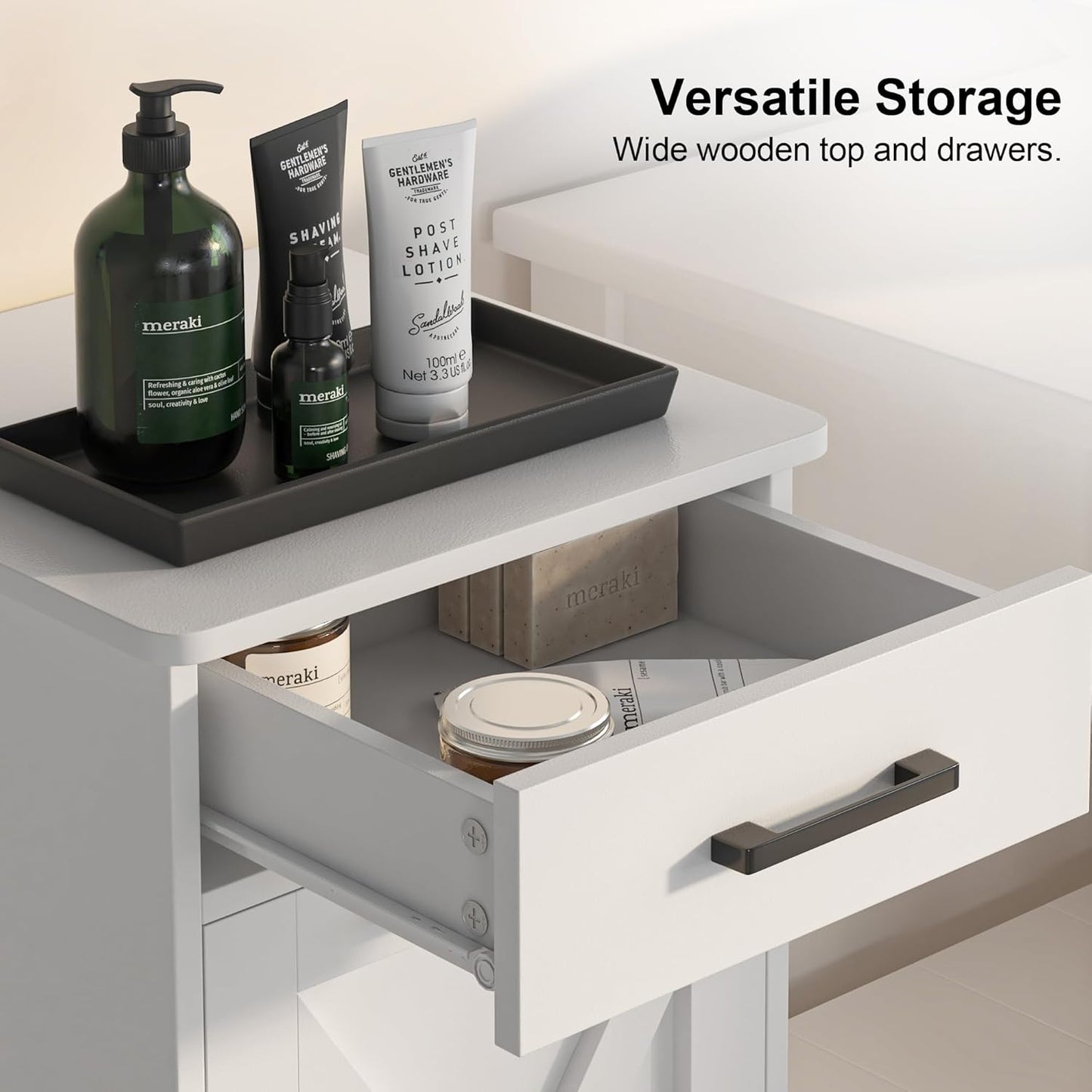 White Tilt Out Laundry Hamper Cabinet Hidden Laundry Hamper with Drawers and Baskets for Bathroom Hamper Cabinet with Storage for Kitchen Living Room,16x16x30in(Barn door panel)