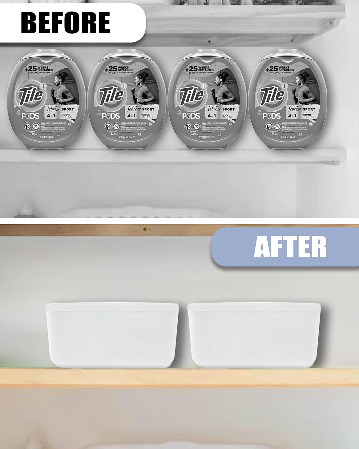 Skywin Large Laundry Pods Container with Slide Lid, 2 Pack Laundry Pod Holder 15 x 8.7 x 4.5 In, Holds 11 lbs OR 120-150 Pods (White)