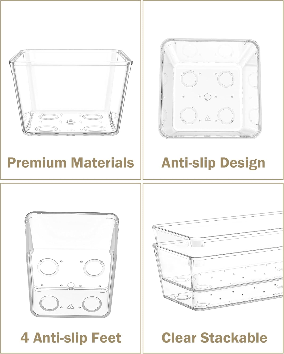 15Pcs Clear Plastic Drawer Organizers Set, 4size makeup drawer organizer trays for vanity/desk/bathroom/office/nightstand/gadgets for kitchen/desk drawer, Versatile drawer divider storage bins