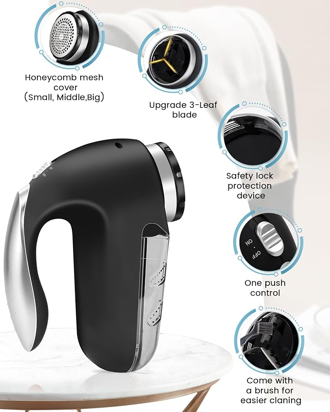 SUPER LINT Best Rated Electric Sweater Shaver Best Fuzz Pill Bobble Remover for Fabric Fleece Curtains Clothes, Black & Silver