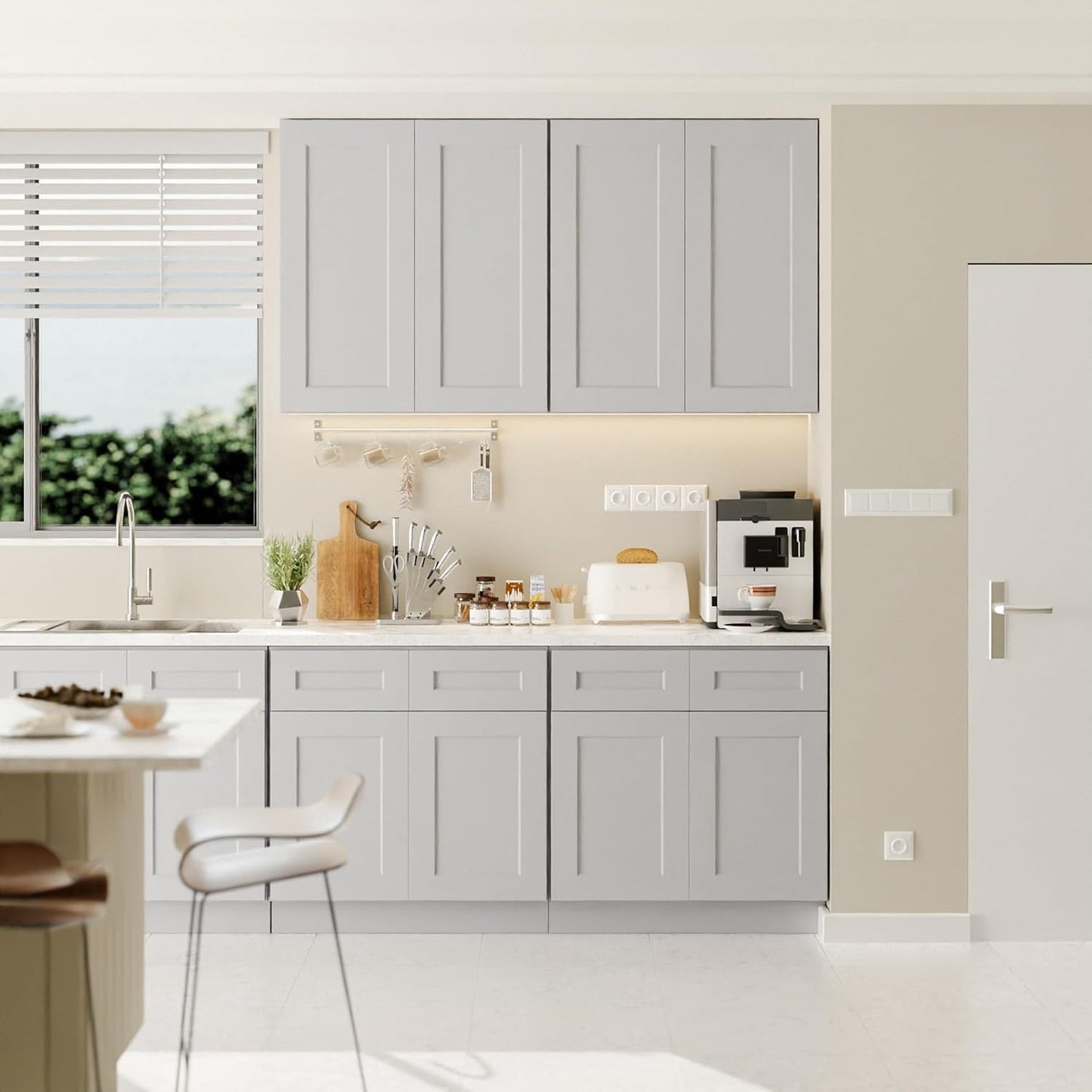 33 Inch Laundry Room Cabinets Wall Mounted, Solid Wood Over The Toilet Storage Cabinet, Bathroom Organizer Cabinets with 2 Door & Shelves, Easy to Assemble for Kitchen, Garage - Light Gray