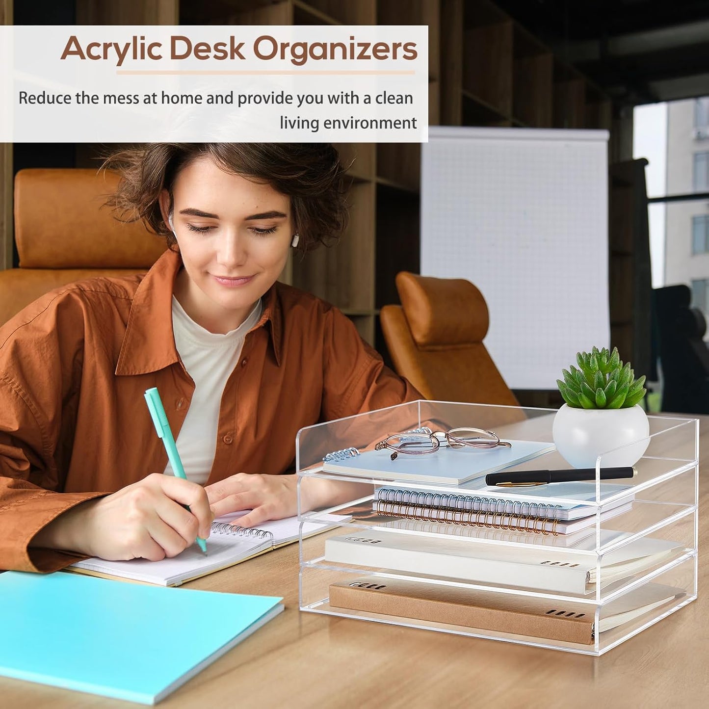 Harloon 4 Tier Acrylic Paper Tray Paper Organizer for Desk Clear File Organizer 12. 4 x 8. 9 x 1. 7 Inches File Tray for Office Workspace Desktop Storage, No Need to Assemble(Transparent)