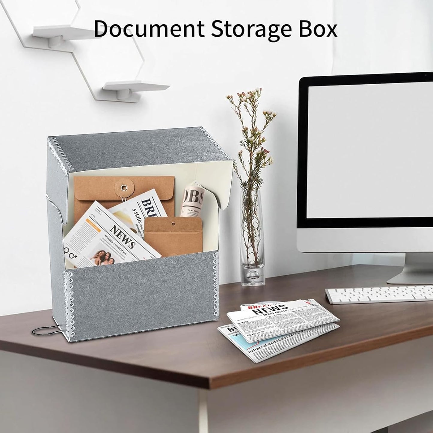 Lineco Archival Document Storage Box with Metal Edge, Acid-Free Gray Boxboard, Organize and Store Files, Prints, Photos, Jumbo-Sized Case 15.5" x 12.5" x 5" Wide