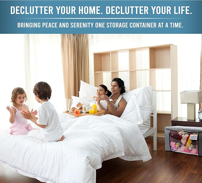 NestNeatly Large Capacity Clothes Storage Bag Organizer with Reinforced Handle for Comforters, Blankets, Bedding, Foldable with Sturdy Zipper, Clear Window, 3 Pack, Gray