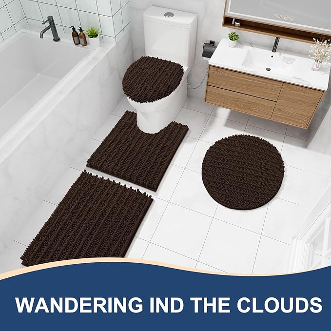 Arotive Luxury Chenille Bathroom Rug Mat, Extra Soft Thick Absorbent Shaggy Bath Rugs, Non-Slip Machine Wash Dry, Plush Bath Mats for Bathroom, Shower and Tub, 59x35, Brown