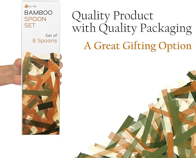 Bamboo Spoons for Cooking - Set of 8 Spoons - Wooden Cooking Spoons - Non-toxic & Organic Bamboo Cooking Utensils with Spoon Set & Spatula - Premium Kitchen Utensils