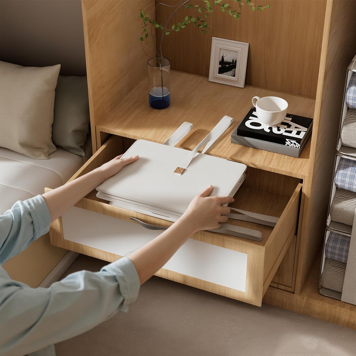 Heavy Duty Cotton Canvas Storage Bags For Comforter Blankets Clothes Extra Large Foldable Organizer with Clear Window & Reinforced Handles, Dustproof Design (White, 80L-4Pack)