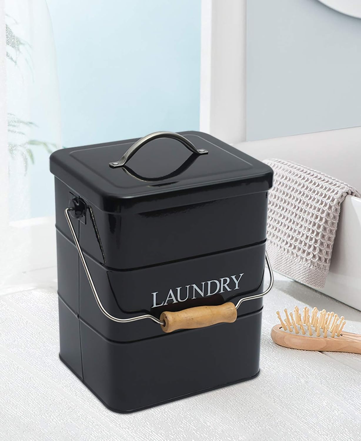 Laundry Powder Bin, Washing Powder Storage Tin with Scoop, Airtight Lid & Handles, Laundry Detergent Powder Storage Box - Perfect for Holding Pods Tablets Capsules Powder Detergent-Black