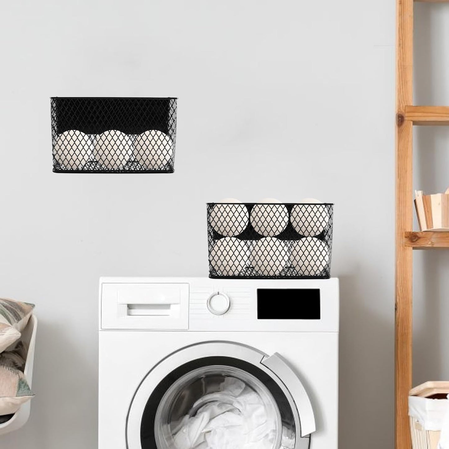 Magnetic Dryer Ball Holder,Laundry Room Organization and Storage for Wool Dryer Balls Basket,Metal Wire Magnetic Lint Bin, Lint Container for Laundry Room Accessories,No-Tool Installation