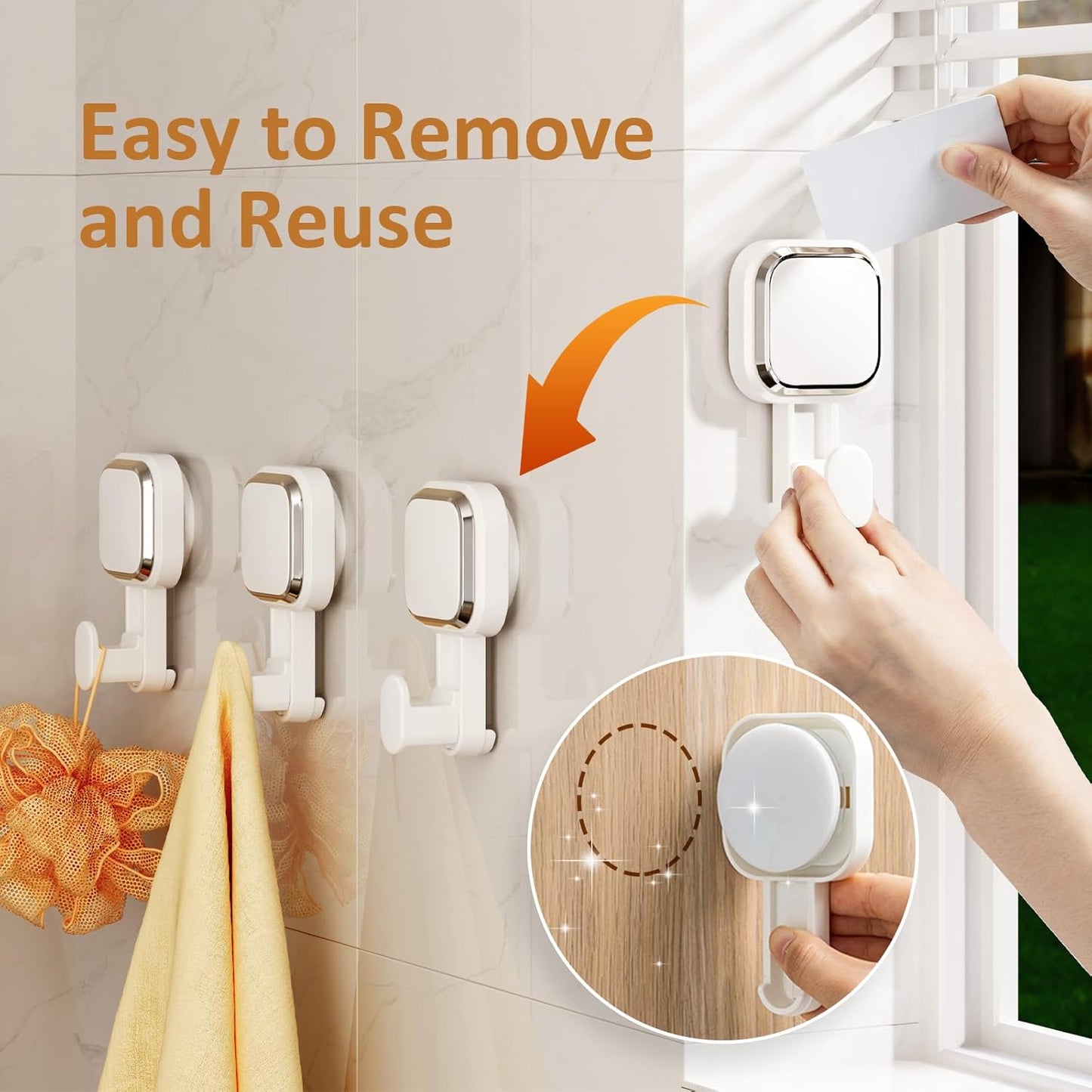 LEVERLOC Suction Cup Hooks for Inside Shower 4 Pack, Versatile Powerful Vacuum Suction Shower Holders for Towel, Loofah, Clothes, Damage Free Wall Hanging Bathroom Hooks, Easy to Install, White