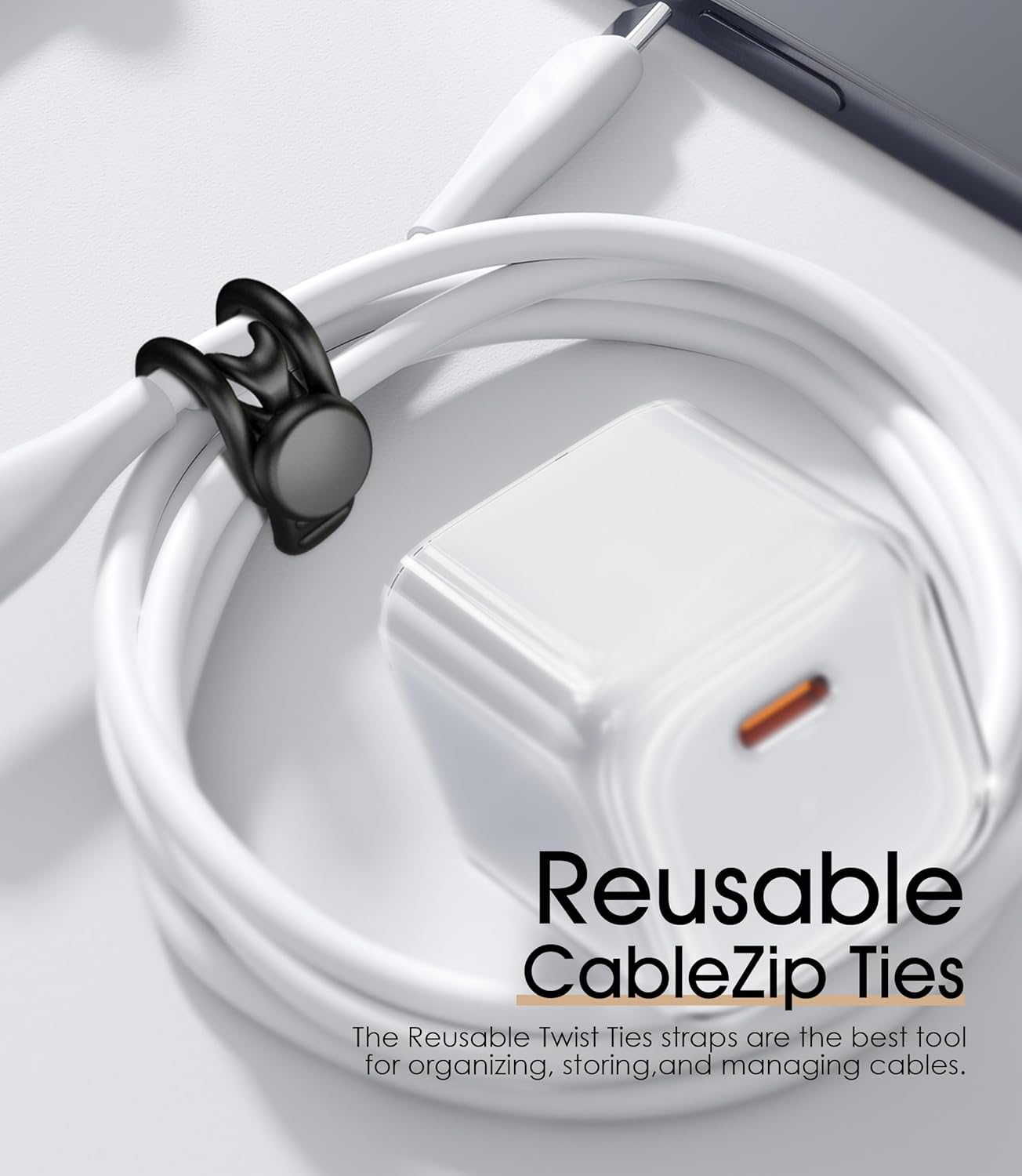 Nearockle Silicone Cable Ties Cord Organizer for Cable Management, 20Pcs 3" and 4.5" Reusable Cable Organizer Electronic Accessories for Home, Office, Kitchen, School, Travel (Black)