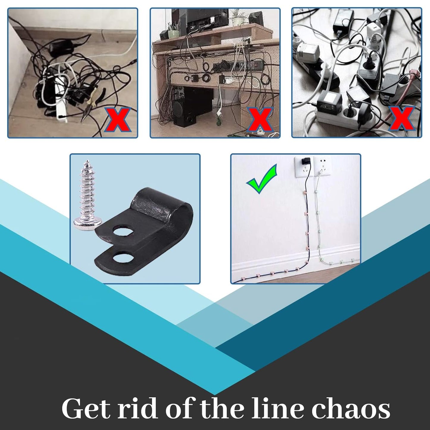 Glarks 60Pcs 1/4 Inch Black Nylon Screw Mounting R-Type Cable Clip Wire Clamp Kit with Screws for Wire, Conduit and Cable Conduit