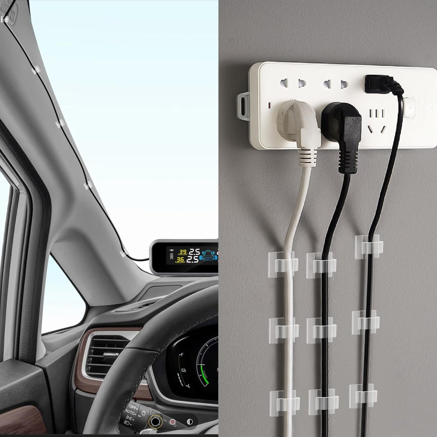 60 PCS XHF 3/4” Adhesive Cable Wire Clips Clear, Cable Staples Outdoor Cable Management Wire Organizer Cord Holder for Under Desk, Car, Wall, TV PC Ethernet Cable