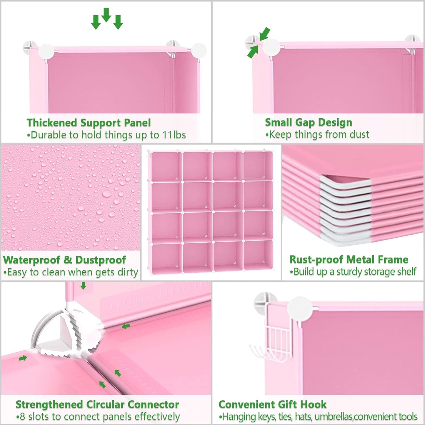 C&AHOME Cube Storage Organizer, 16-Cube Shelves Units, Plastic Storage Cubes, DIY Closet Organizer, Modular Closet Storage Shelves Ideal for Home, Bedroom, 48.4" L × 12.4" W × 48.4" H Pink UPCS16P