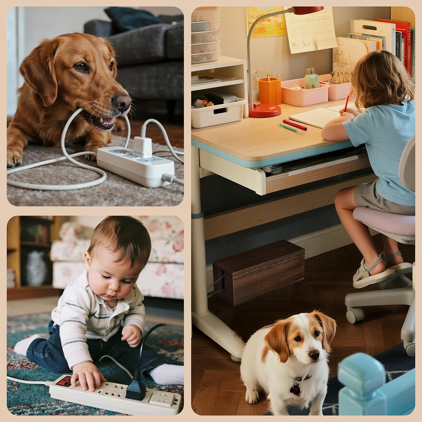 Large Cable Management Box - Burnt Wood Cable Organizer Box and Power Strip Box for Electrical Cord Management - Hide Desk Cord and Floor Cables - Wire Storage and Organization for Cords