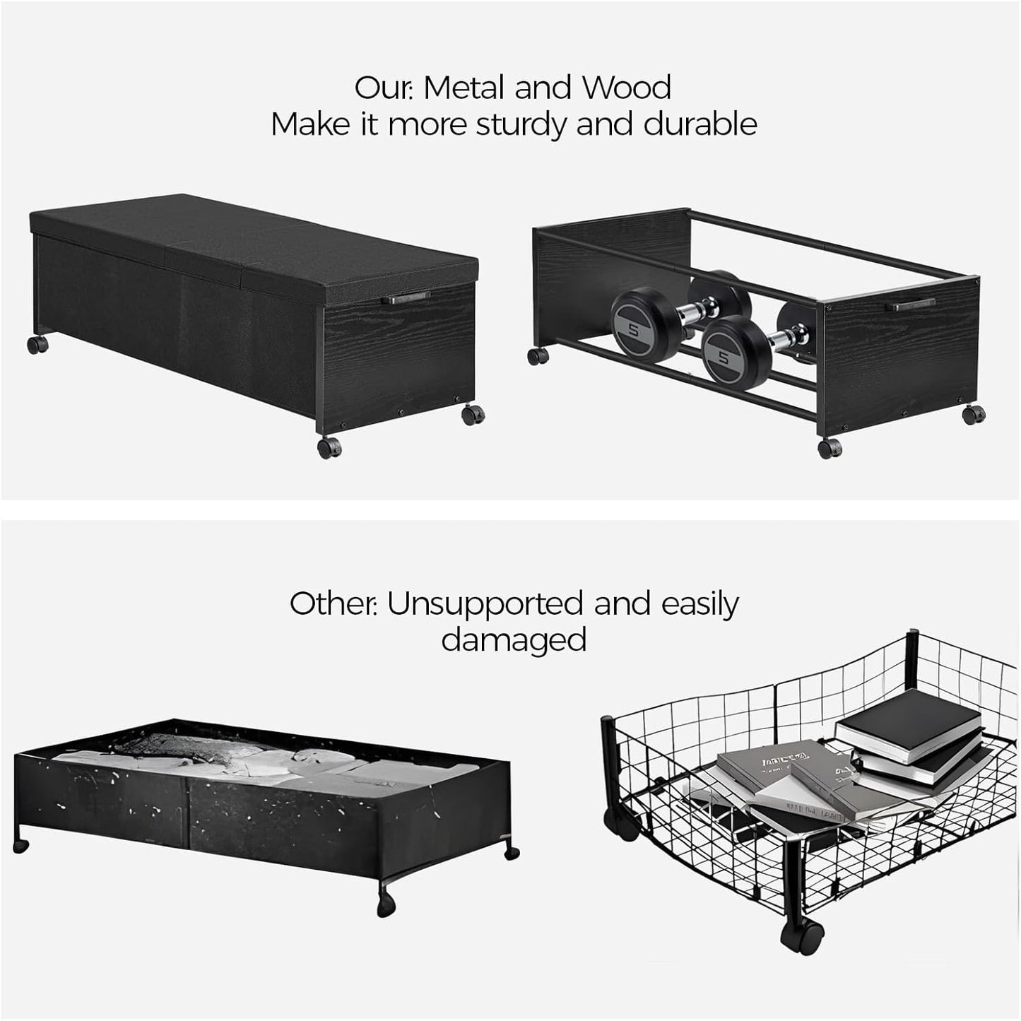 Under Bed Drawers on Wheels, XXXXL Size, UnderBed Storage with Wheels, Wooden Under Bed Storage, Underbelly Storage, Heavy Duty, Patented Design