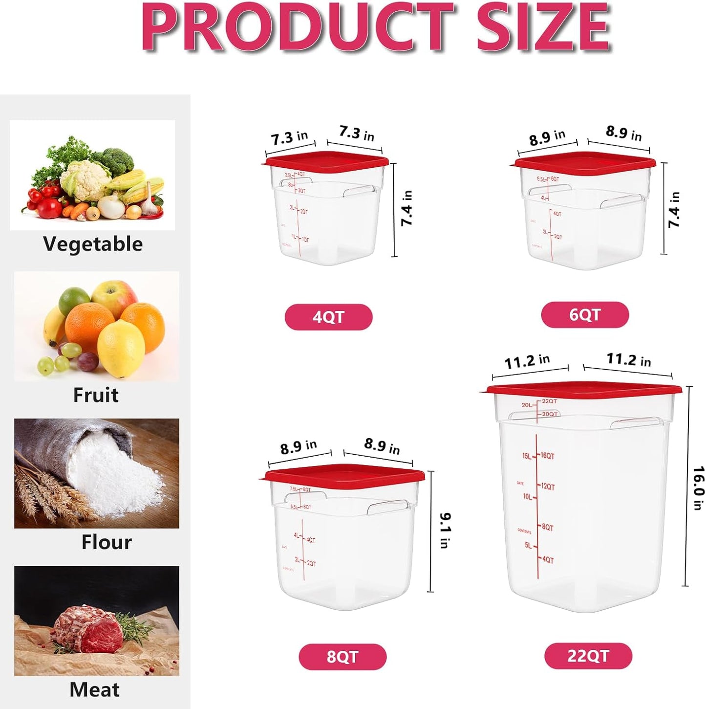 4 Pack 8 Quart Square Food Storage Containers with Lids – Commercial Restaurant Food Storage Containers for Restaurant and Kitchen Storage