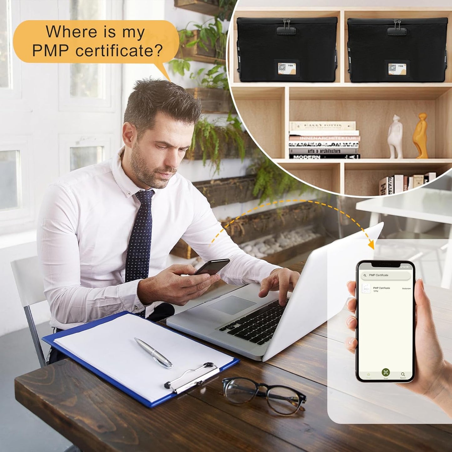 Large Next of Kin Box Organizer with Smart Labels, Fireproof Foldable File Organizer with Combination Lock, 10 Hanging Files and 20 Category Labels for Label Documents(15.7"L×12.2"W×10.6"H)