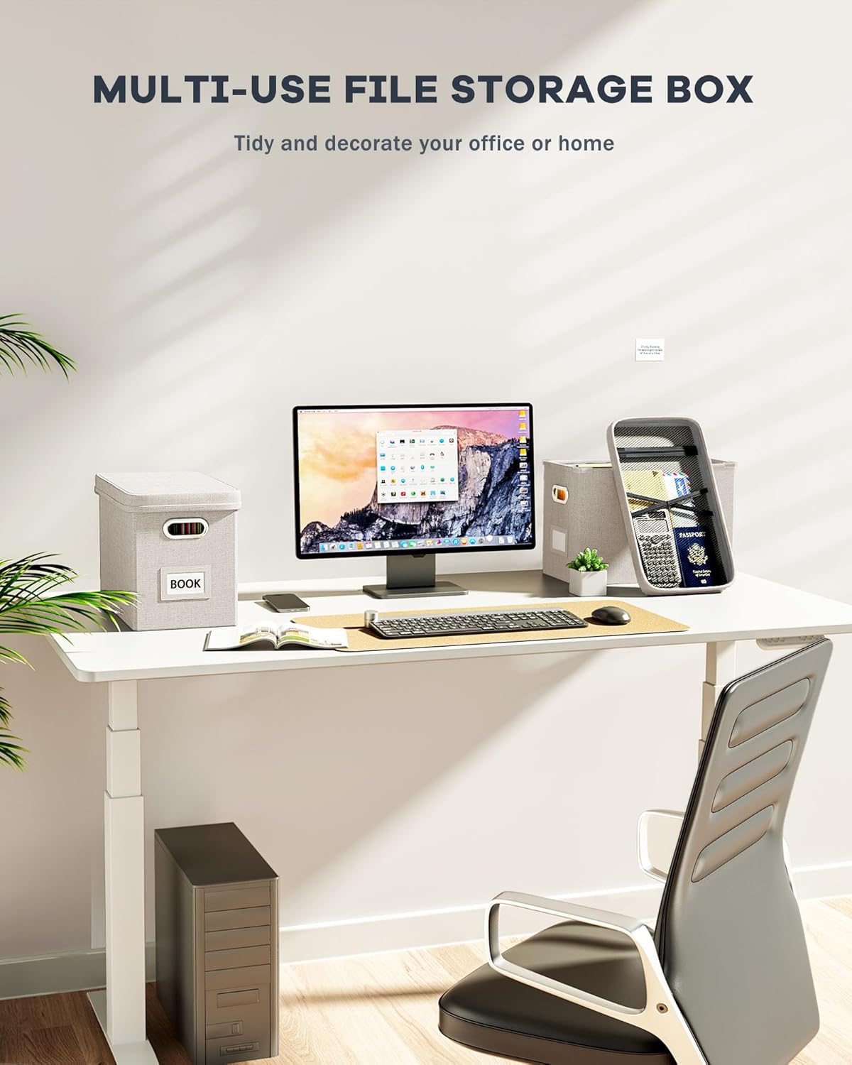 Oterri File Organizer Box with Lid, Hanging Filing File Box with Mesh Pocket, Document Organizer Box for Letter Files, Portable Storage Box with Smooth Sliding Rail for Office&Home (1 PCS, Beige)