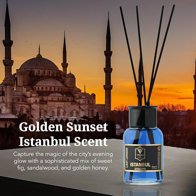 Reed Diffuser Set with Sticks for Home – Bathroom, Bedroom & Office Aromatherapy – Long Lasting Scented Oil Diffuser with Sticks – Luxury Room Fragrance Diffuser 55ml,1.7 fl oz (Istanbul Pack 3)
