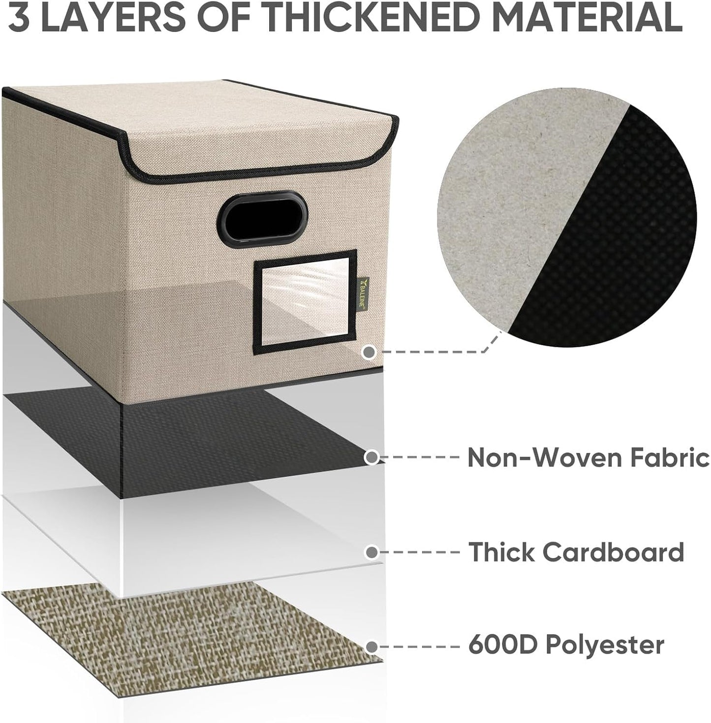 BALEINE File Organizer Box with Lid, Collapsible File Folder Organizer with Plastic Slide, Hanging File Folder Box for Office Document Storage (2 Pack, Beige)