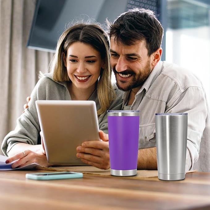 20 oz Tumbler with lid Double Wall Vacuum Insulated Tumblers Stainless Steel Coffee Mug Travel Coffee Tumbler Powder Coated Tumbler Cup Keep Hot&Cold - (PurPle 1 Pack)