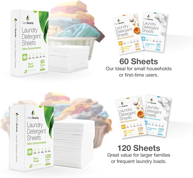 CleanScents Laundry Detergent Sheets (60 Sheets) (Pure Fresh)