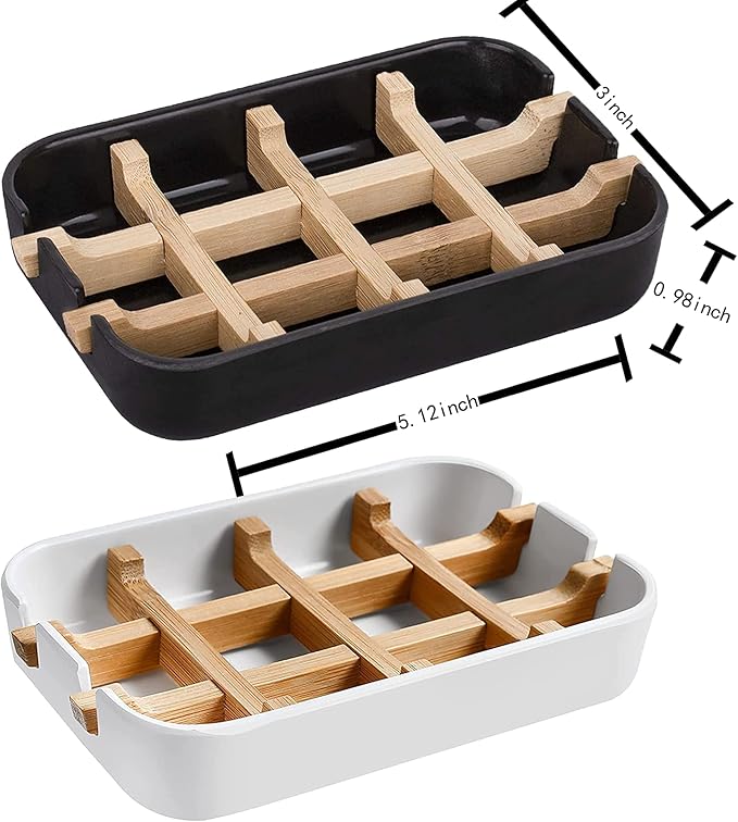 Aoheuo Modern Bamboo Fiber soap Holder and soap Dish Combination (Removable),5.12 Long by 3 Wide, 0.98 inches high, Used in Kitchens, bathrooms, and bar Sinks (Black,Gray)