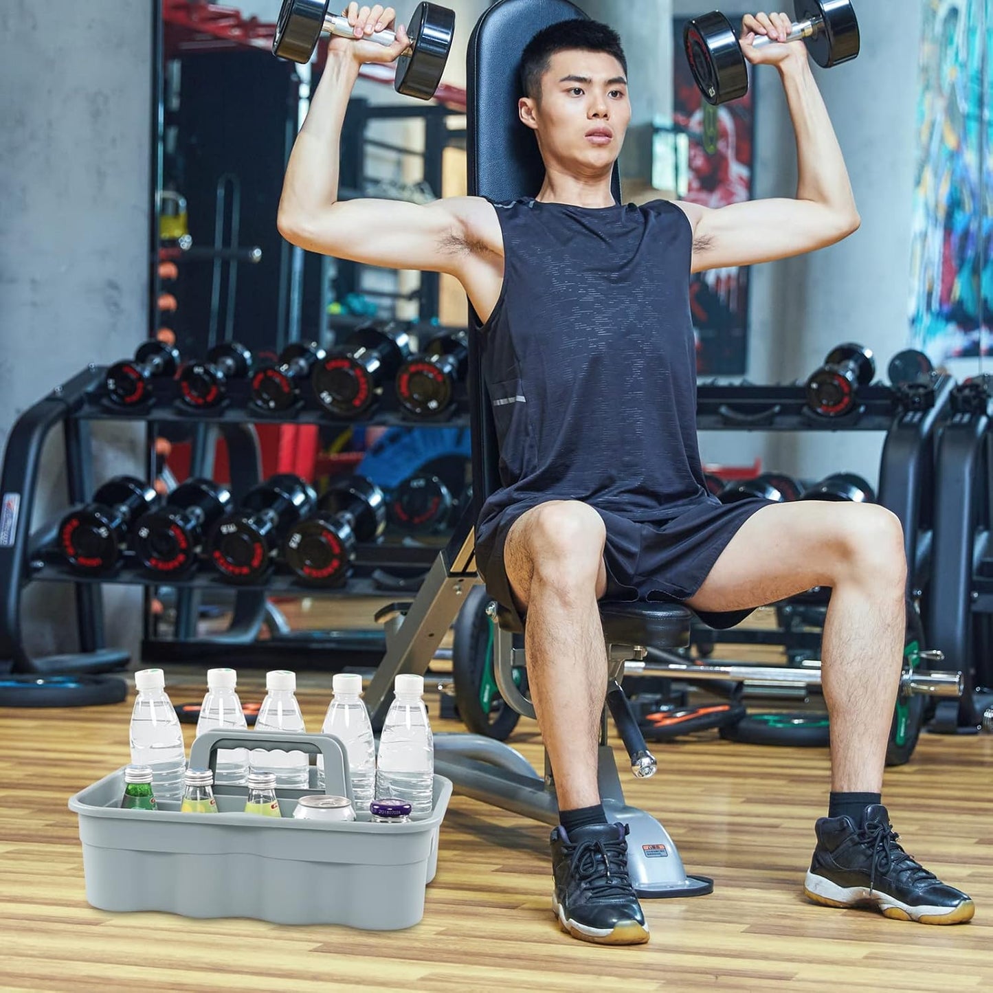 6-Pack Plastic Caddy for Cleaning Products, Caddy with Handle, Gray