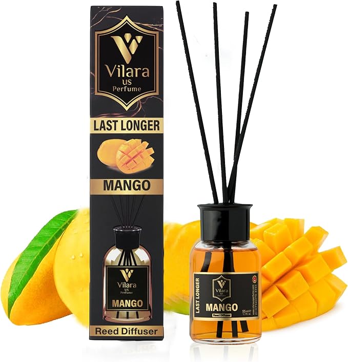 Reed Diffuser Set with Sticks for Home – Bathroom, Bedroom & Office Aromatherapy – Long Lasting Scented Oil Diffuser with Sticks – Luxury Room Fragrance Diffuser 55ml,1.7 fl oz (Mango)