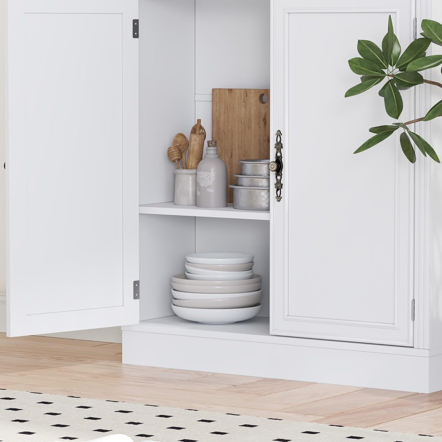 71.4" Tall Bookshelf with Cabinet, 5-Tier Floor Standing Bookcase with Doors & Adjustable Shelves, 31.5" Wide Storage Shelf, Metal Handles, Modern Organizer for Home Office, Living Room