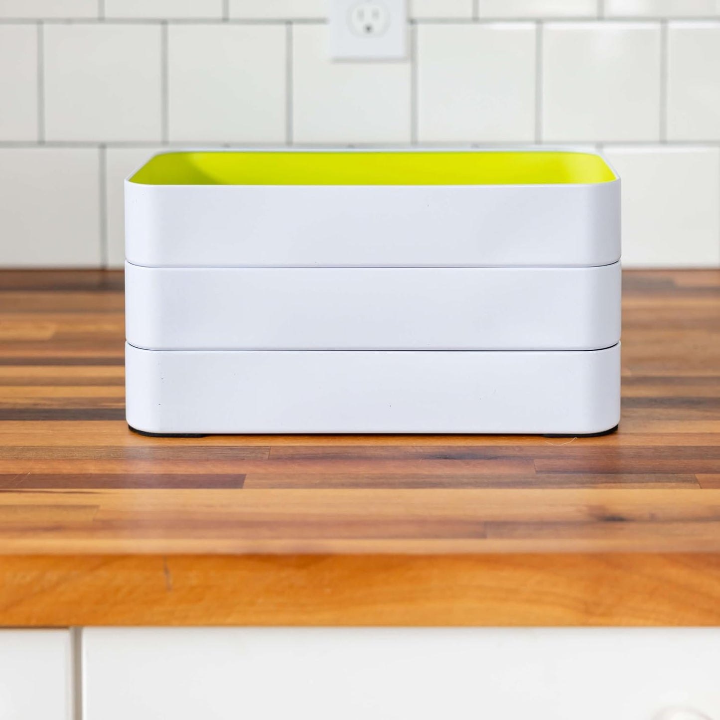 Three by Three Seattle 5 Piece Metal Organizer Tray Set for Storing Makeup, Stationery, Utensils, and More in Office Desk, Kitchen and Bathroom Drawers (2 Inch, Assorted Blue and Stripes)