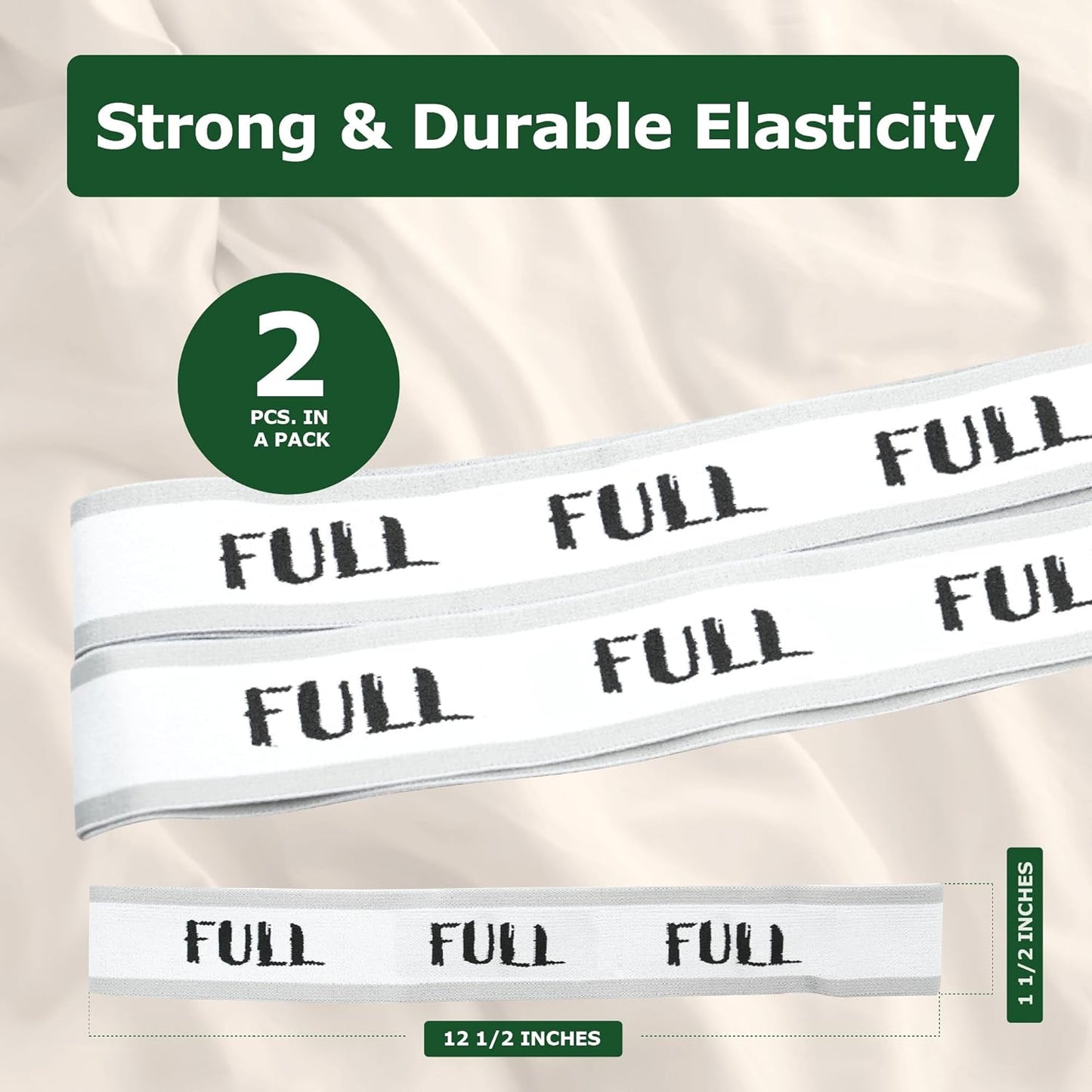 ECOHomes Bed Sheet Organizer and Storage Size Label Bands | Bed Sheets Set Organizers for Linen Closet Organization - Elastic Bedding Band Labels for Organizing Bedsheet (Full 2PCs Pack | White)