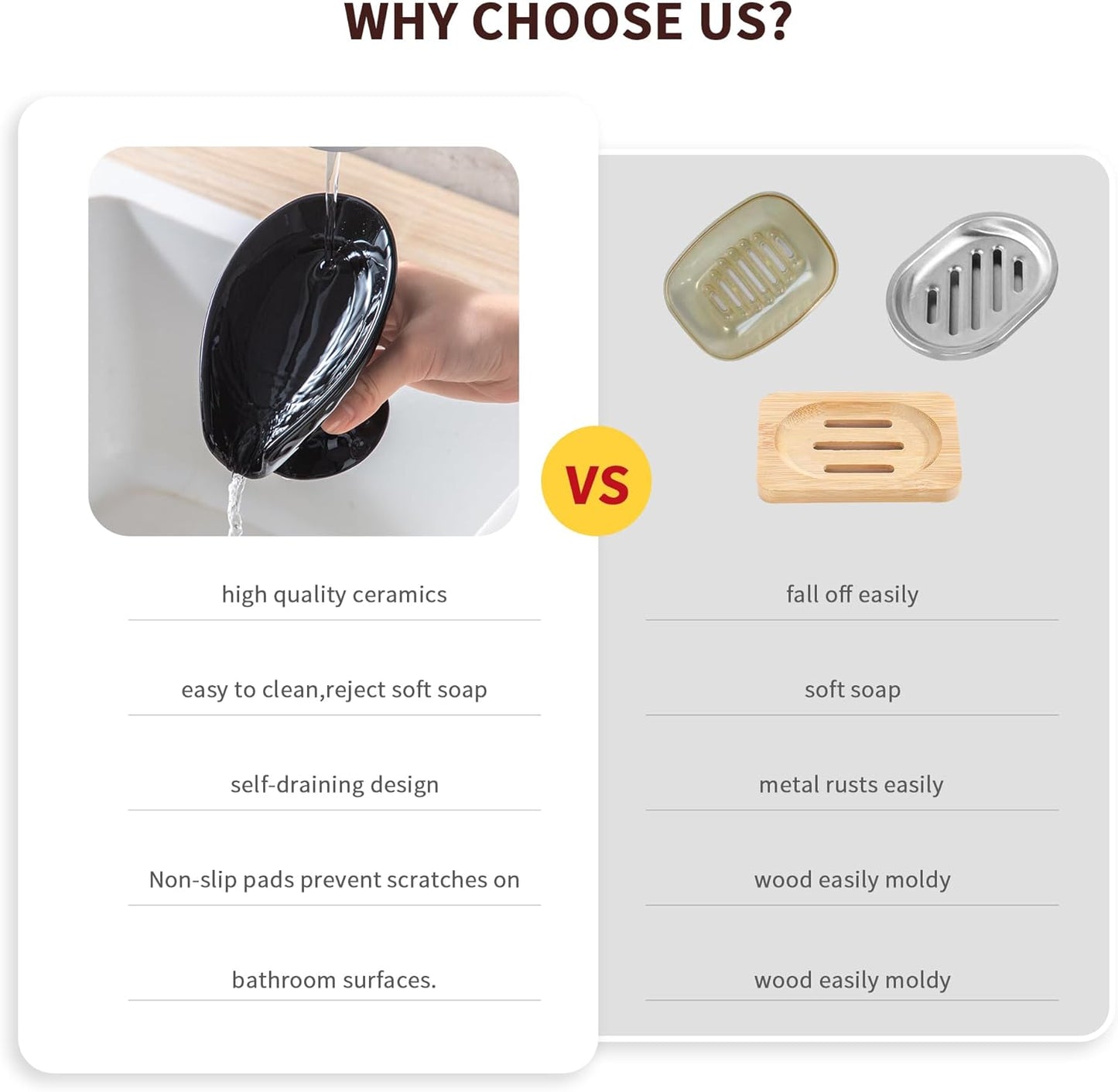 Self Draining Soap Dish, Bar Soap Holder for Shower,Black Ceramic Soap Dishes for Bathroom Kitchen Shower Keeps Soap Dry, Easy to Clean(Gloss Black)